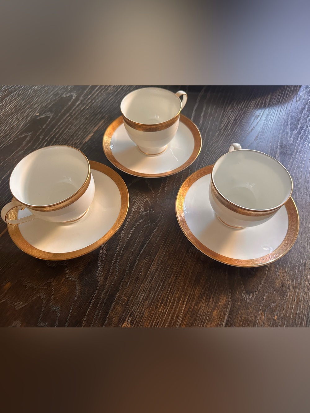 Mikasa Crown Jewel Gold Rimmed Teacup and Saucer Set x3